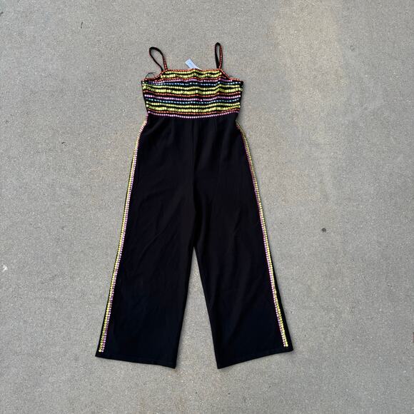 Nasty Gal Premium Black Multi Color Gem Hand Embellished Jumpsuit NWT US Size 14 - Picture 2 of 12
